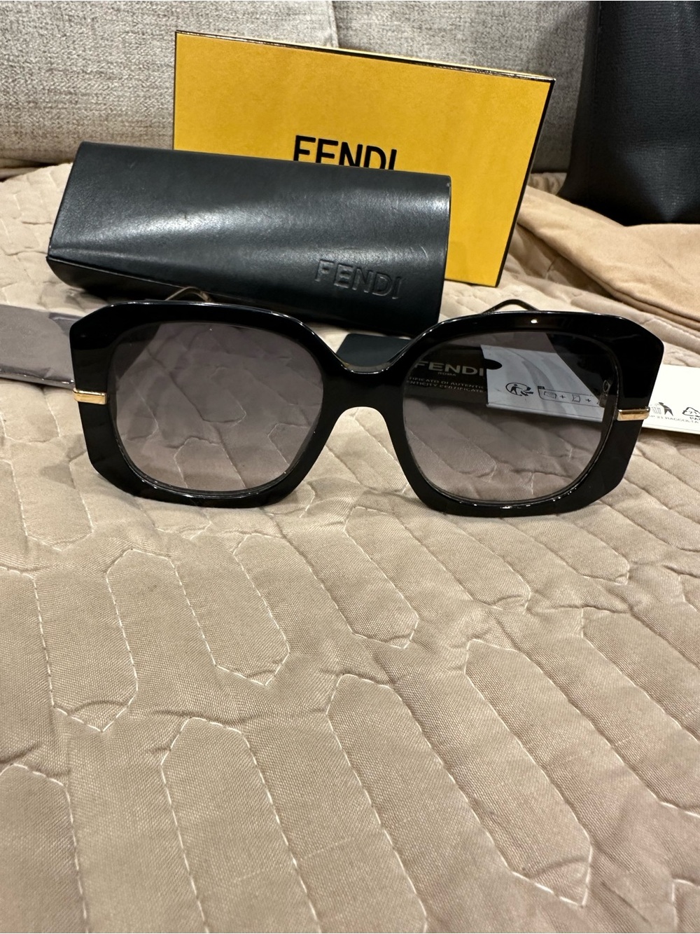Fendi Oversized Square Sunglasses in Black with Gold Accents